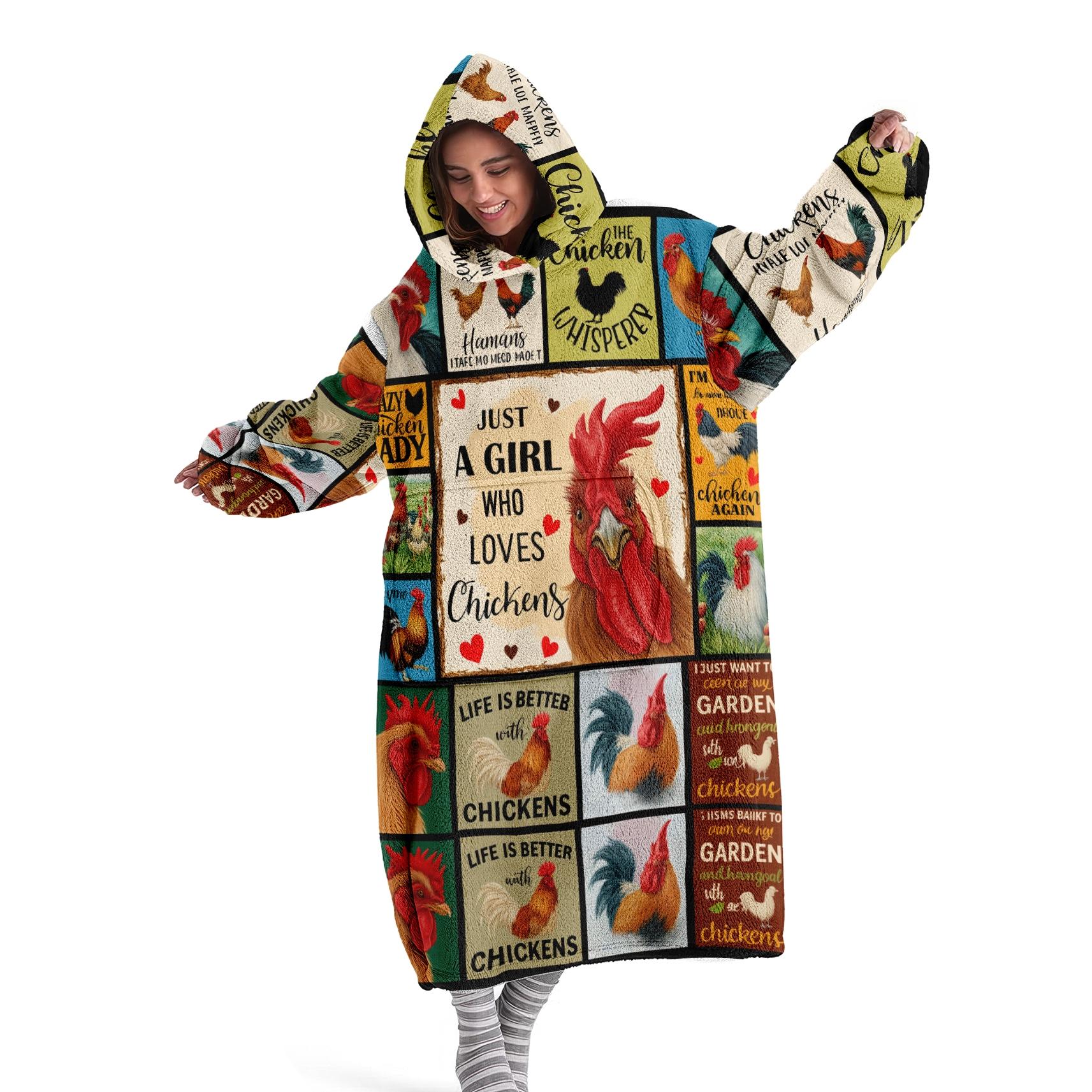 Hooded Blanket Wearable Throw, Patchwork Chicken Hoodie Blanket, Digital Print Flannel Soft Warm Blanket for Sofa Home Leisure Air Conditioning Nap Office Bed Camping Travel Gift，Christmas Gift, Valentine's Day gift #GLOBAL PICKS