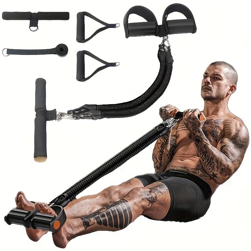 This 5-in-1 multifunctional leg stretching device, resistance band, sit-up helper, exercise foot pedal and yoga tool trains arms, legs and core, ideal for home and outdoor workouts.
