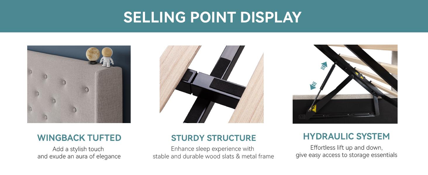 HOOMIC Lift-Up Storage Bed Frame【Frame Only No Mattress】- Modern Wingback Headboard with Hydraulic System & Upholstered Platform,Wood Slat Support,Light Beige/Grey/Yellow/Black/White,No Box Spring Needed,Full/Queen/King