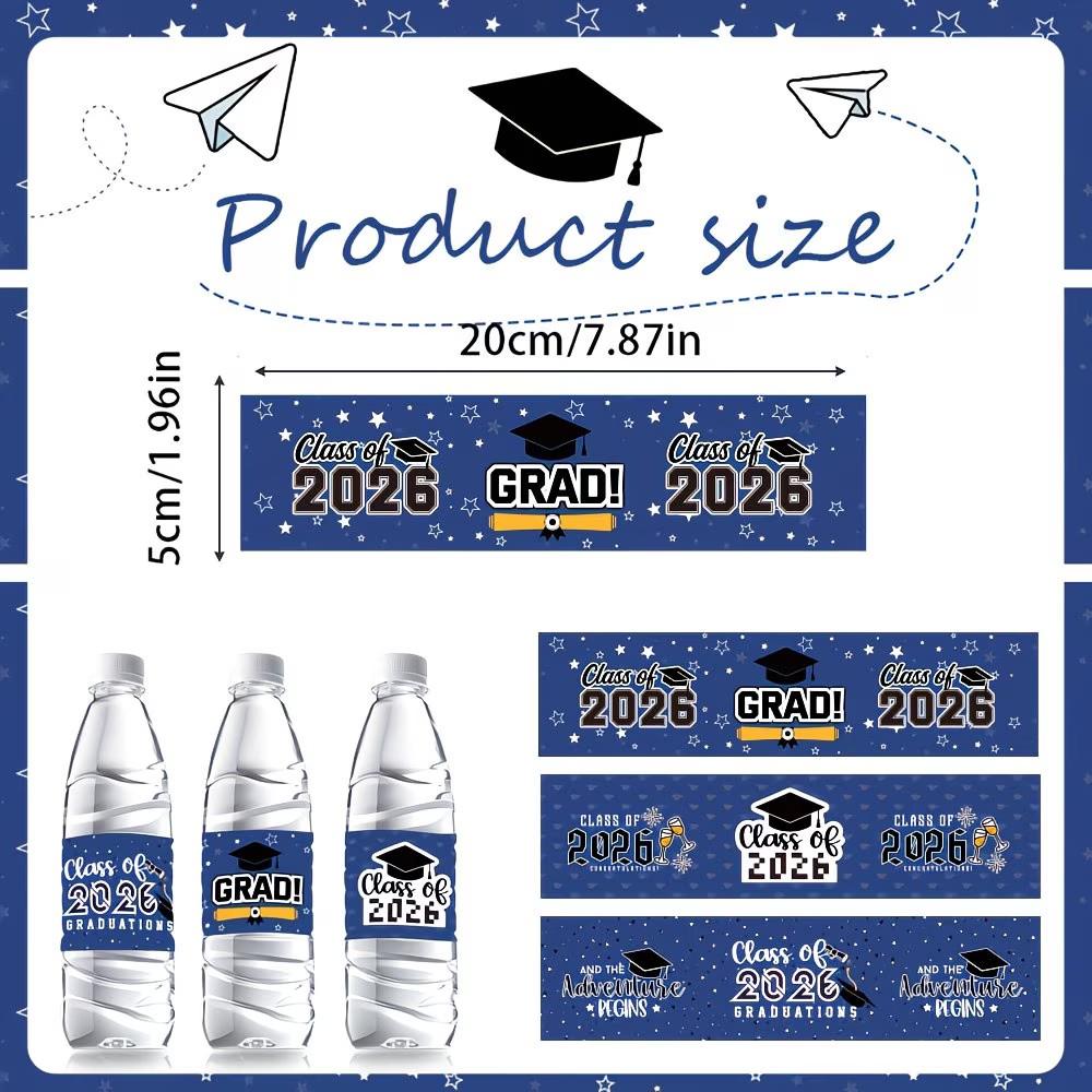 36Pcs Blue Class of 2026 Stickers, 3 Patterns x 12, Graduation Water Bottle Labels with Caps & Diplomas, Perfect for 2026 Graduation Ceremony Decor & Party Favors.