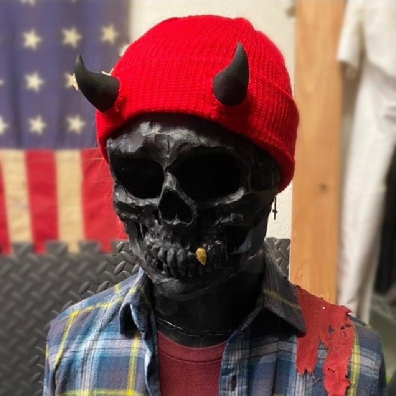 Reversible Knit Beanie with 3D Devil Horns - Soft Acrylic Material, Stretchy & Warm, Unisex Winter Hat, Multiple Colors, Perfect for Men & Women