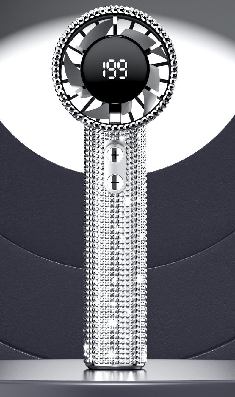 MGALL S5 Full Diamond Luxury Craftsmanship Portable Handheld Turbo Fan, 3 Gear Wind, Rechargeable Long  Battery Life Hand Fan With Digital Display For Outdoor Activities, Travel, Office,Wonmen's gift