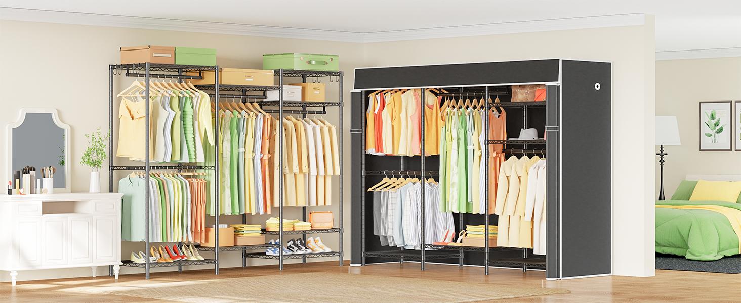 Ulif Heavy Duty Closet Organization System, Freestanding Clothes Rack, Adjustable, 63"W x 16"D x 77"H, 960 lbs Weight Capacity, with Dust Cover, Black