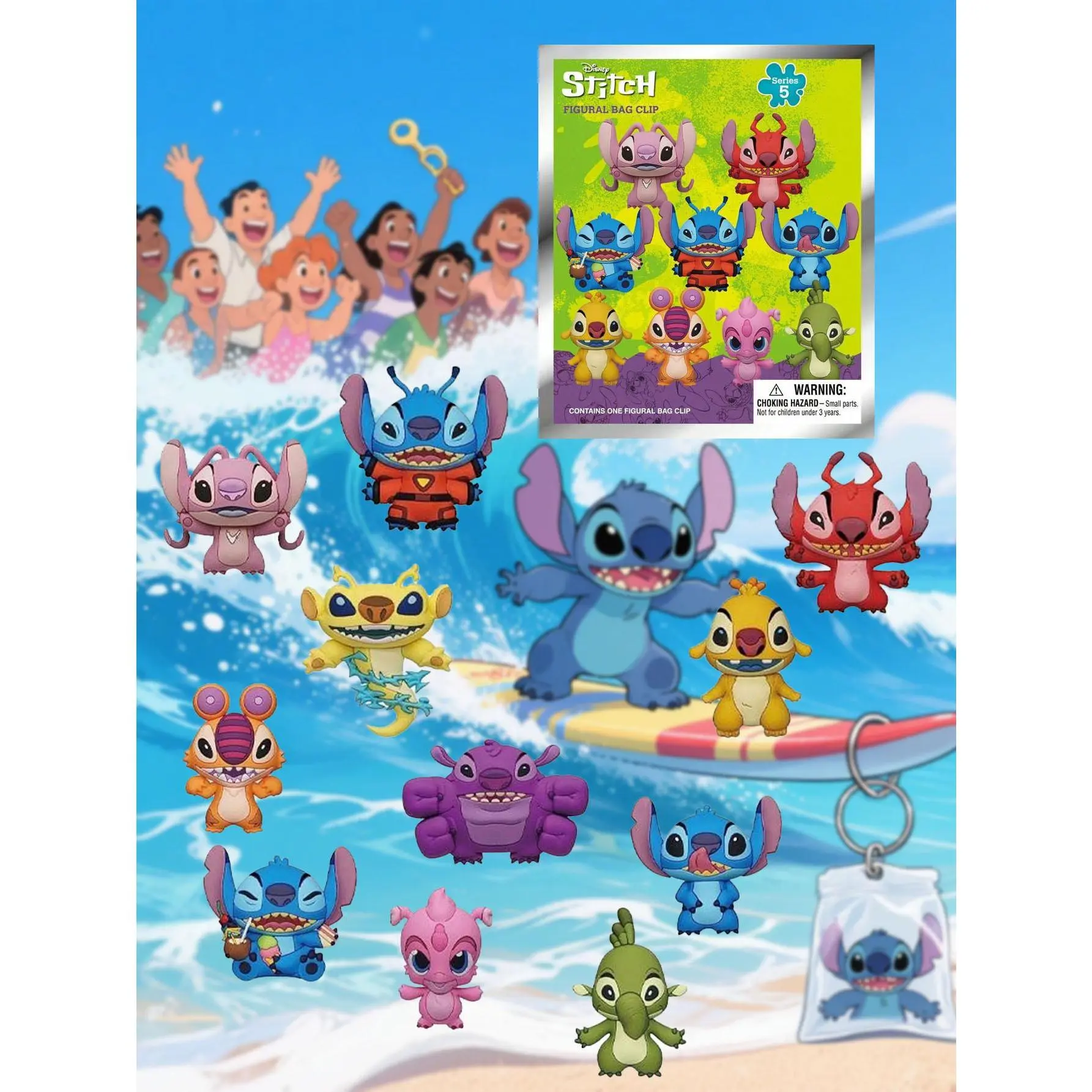Disney Officially Licensed Stitch 5 Series Mystery Blind Bag Keychain Reuben Gantu Angel Pleakley Chase Sparky Valentine's Day Gift Anniversary Birthday Surprise for Fans and Friends