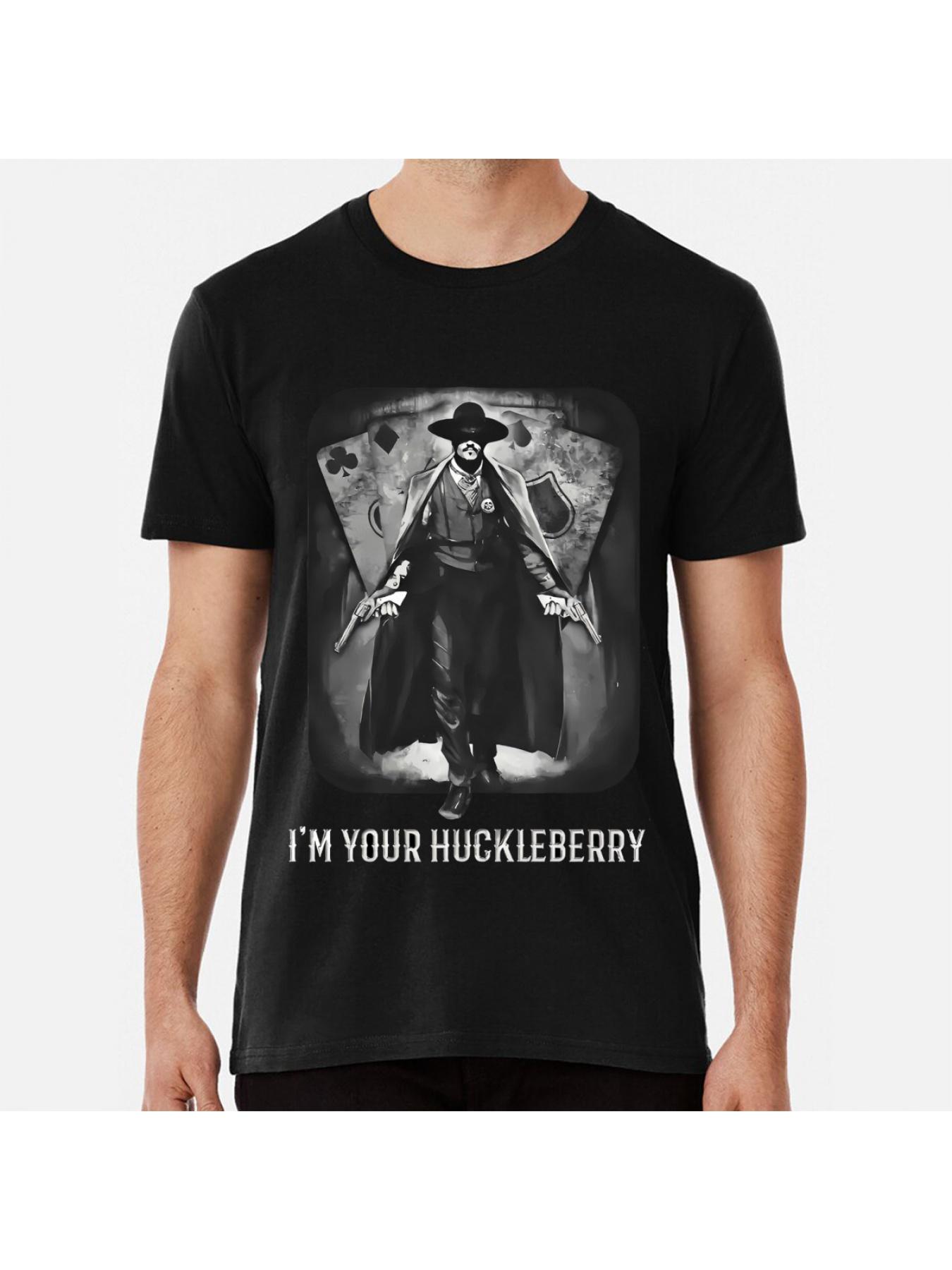 Mens "Im Your Huckleberry" Graphic T-Shirt - Doc Holliday Inspired, 100 Cotton, Vibrant Print, Relaxed Fit, Machine Washable, Classic Western Style for All Seasons - T shirt