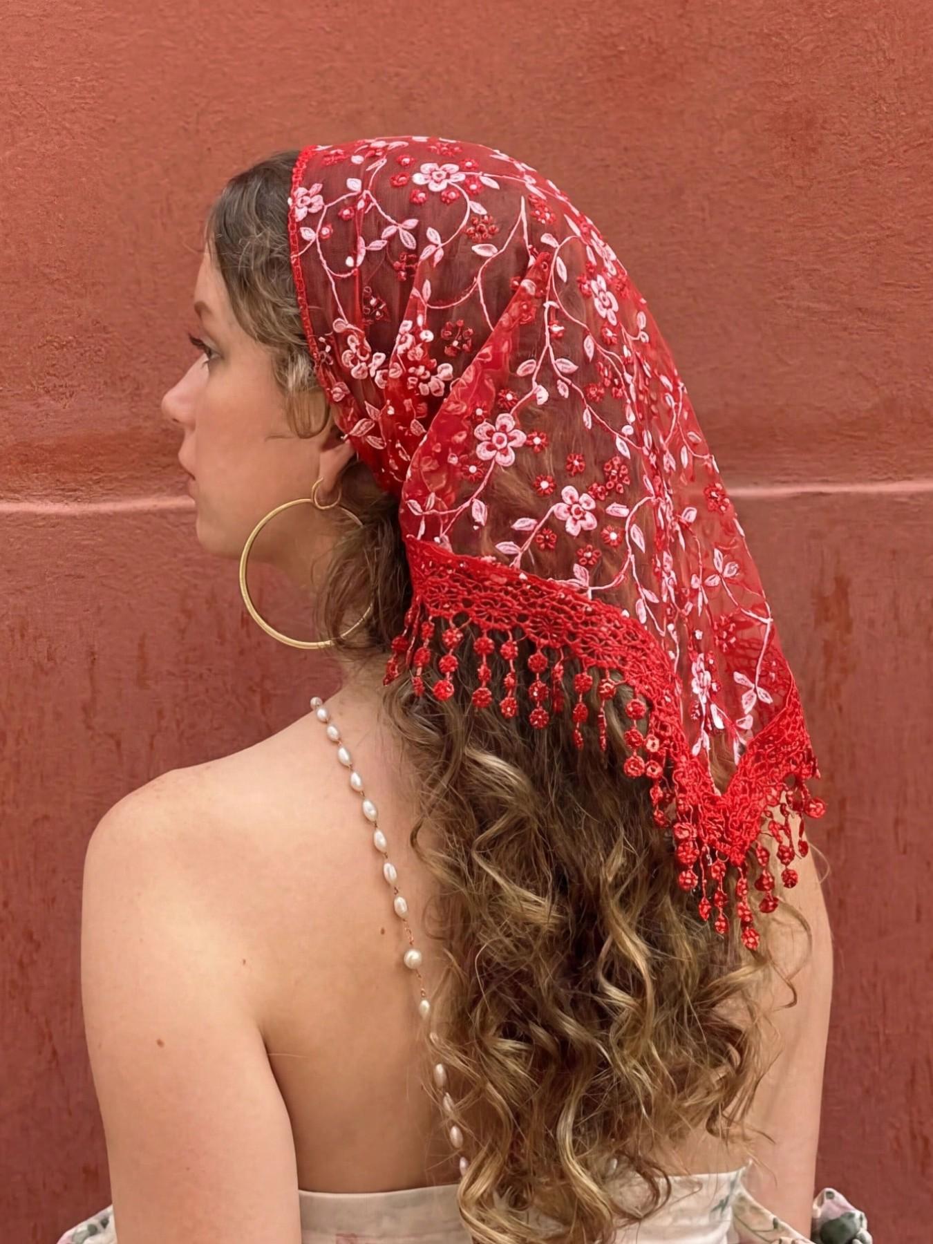 Fashionable Women's Lace Shawl Triangle Scarf, Openwork Embroidery Headband, Modest Loose-Fit Accessory, All-Season Gift Idea