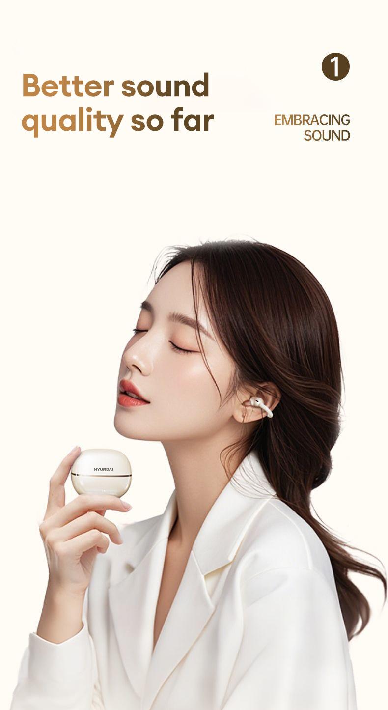 HYUNDAI Earclip C7 Clip-on Design Wireless Earphones, Upgraded Panoramic Sound Headset, Zero Weight Comfortable Wearing & Waterproof Sports Earbuds for Work, Fitness