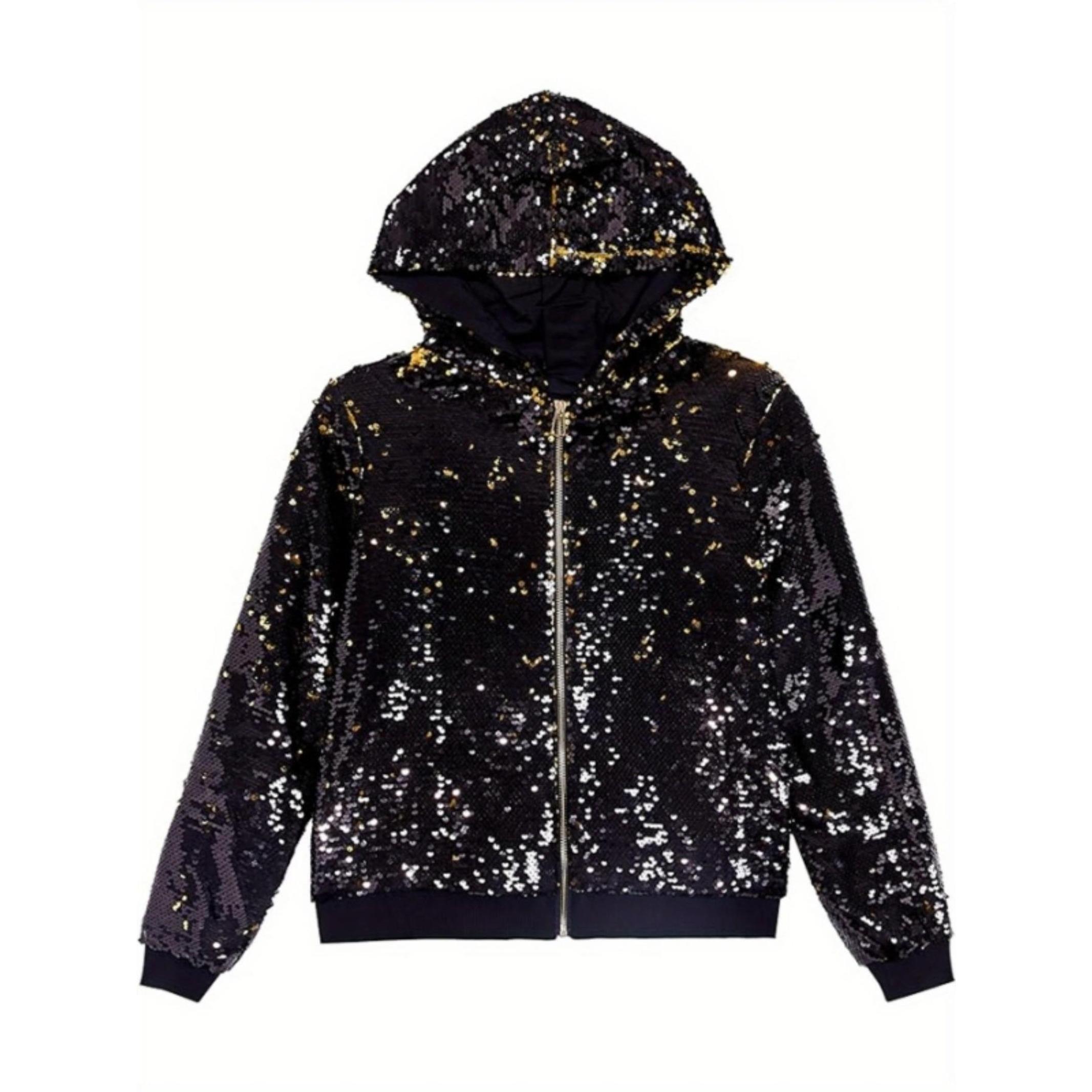 Women's Sequined Casual Jacket, Ombre Pattern, Fitted Style, Zipper Design, Long Sleeve, All Seasons Wear, Perfect for Parties