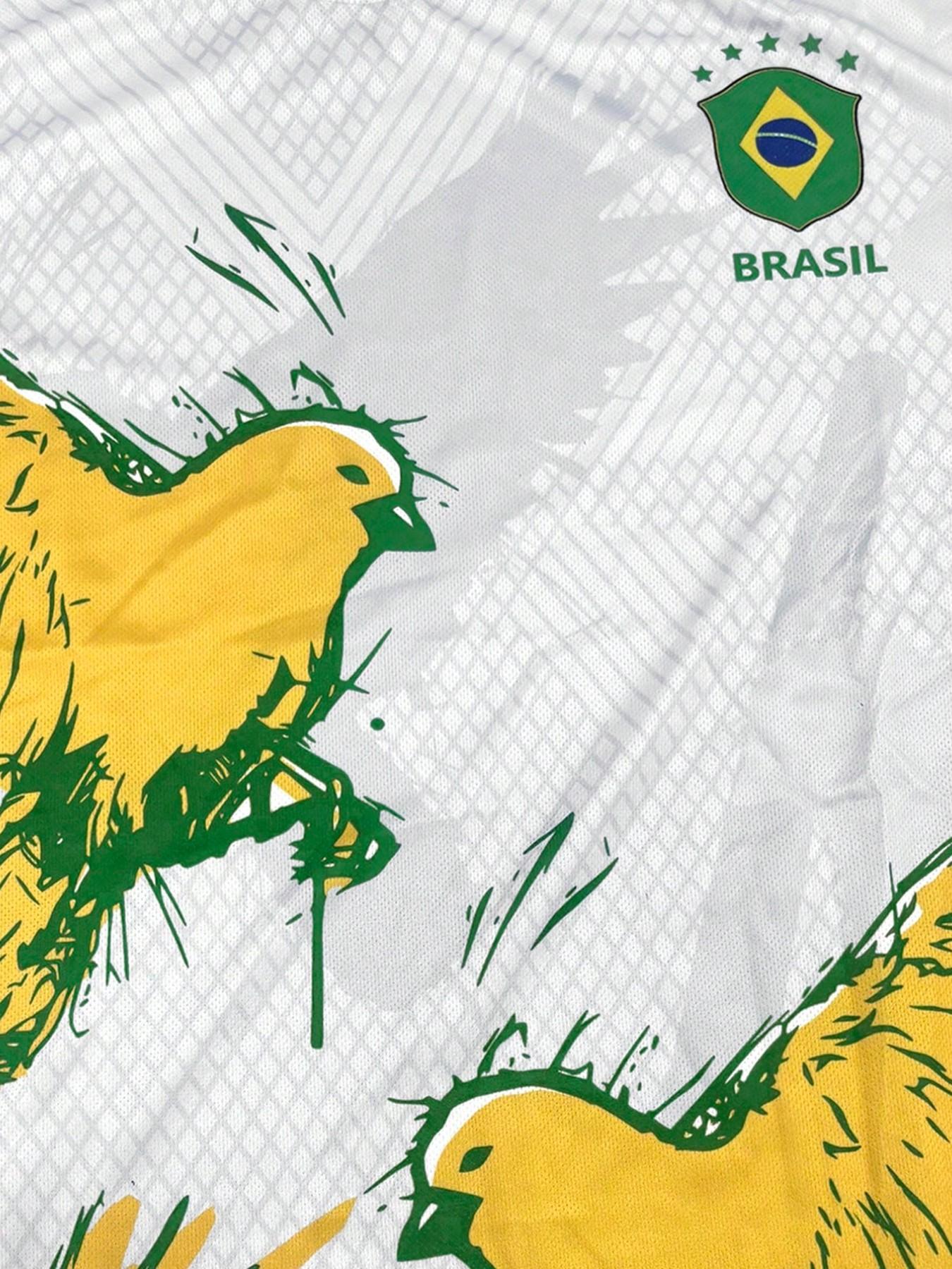 Men's Brazil Special Edition Art Print Soccer Jersey, Bird Graphic, Short Sleeve, Fitted, Casual, All Seasons, Fan Apparel