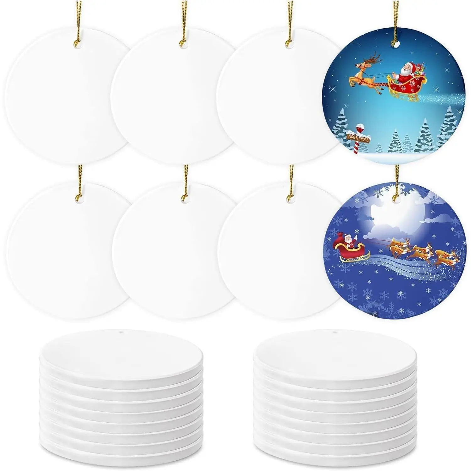 Sublimation Ceramic Ornaments Bulk White Round Porcelain Ornament Blanks for Heat Press Printing Personalized Xmas Tree Keepsake Crafts Gift Christmas Decorations
