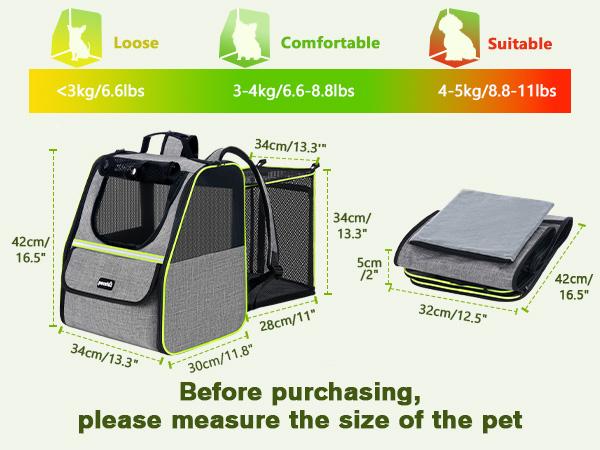Pecute trapezoidal cat backpack, comfortable travel, well-ventilated, available in black and grey.