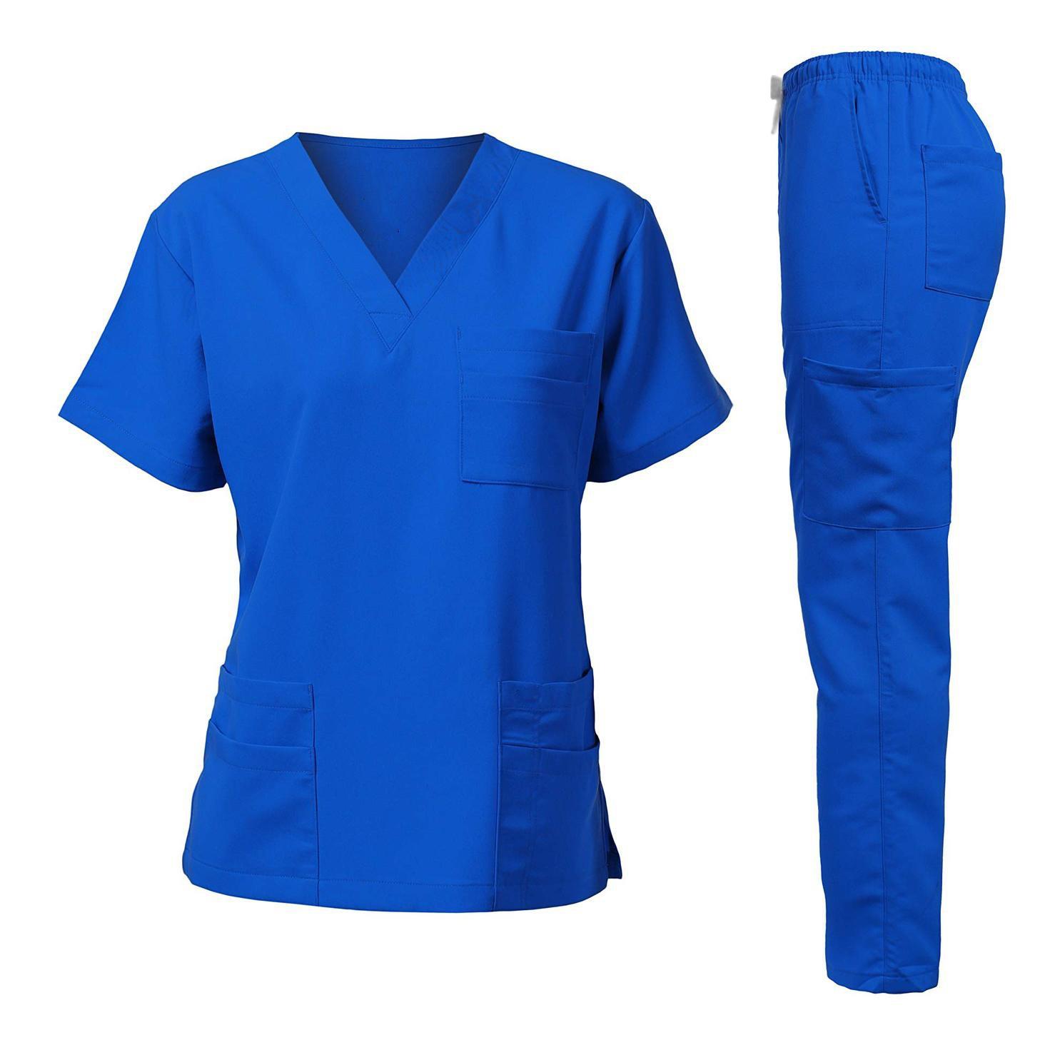 Unisex Short Sleeve Doctor Scrub Set, Comfortable Breathable Medical Uniform for Oral Hospital & Surgery, Top & Pants 2-Piece