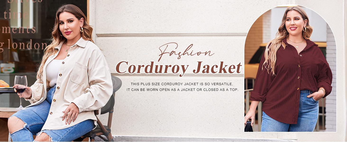IN'VOLAND Womens Plus Size Corduroy Shirt Long Sleeve Button Down Shirts Fall Blouses Tops Casual Jacket Shacket Loose Fit Lightweight IN'VOLAND Womens Plus Size Corduroy Shirt Long Sleeve Button Down Shirts Fall Blouses Tops Casual Jacket Shacket Loose Fit Lightweight