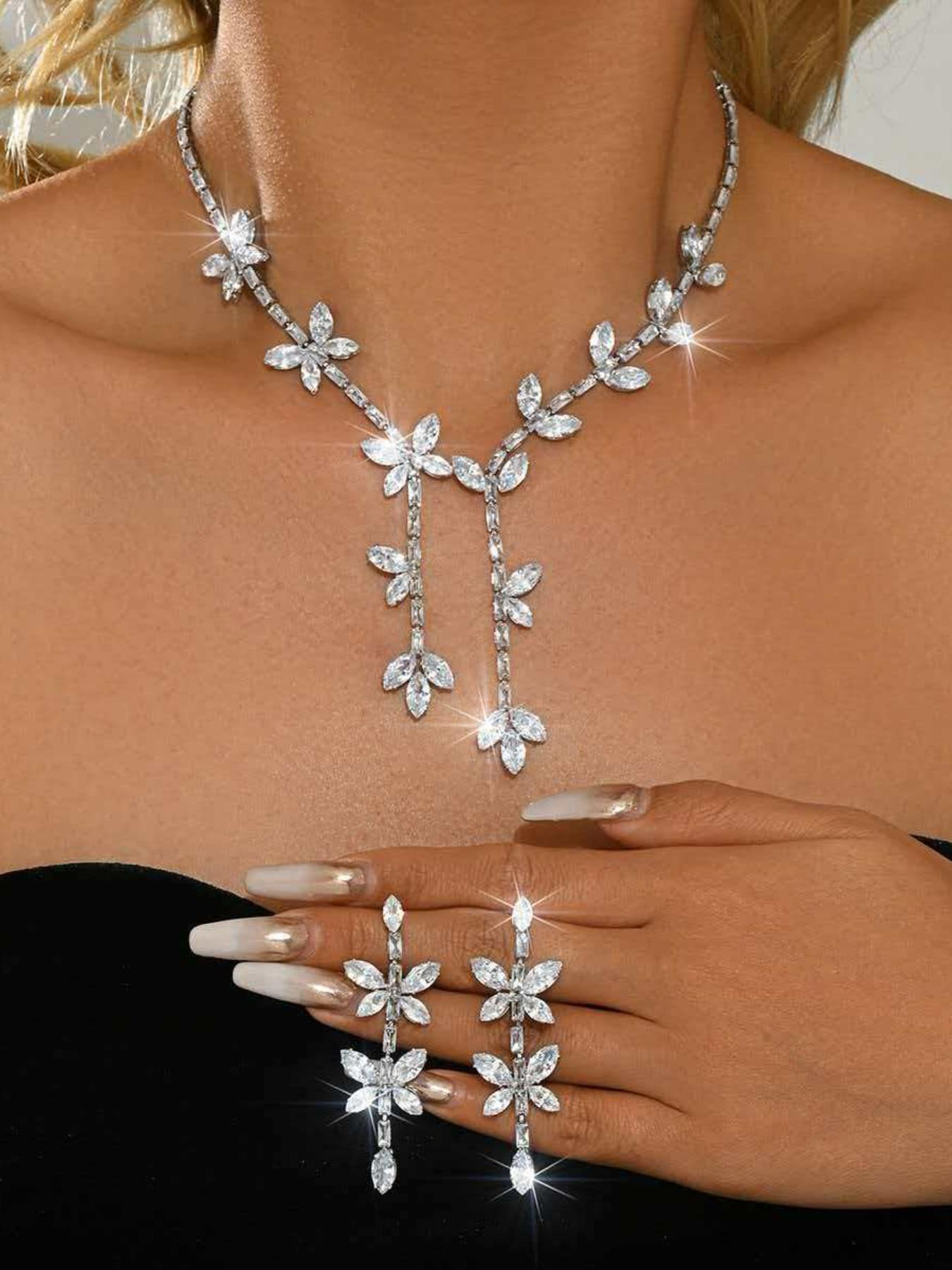 Butterfly Crystal Jewelry Set, Luxury Bling Necklace & Tassel Earrings, Elegant Bridal Wedding Party Gift, Stunning Accessory Collection