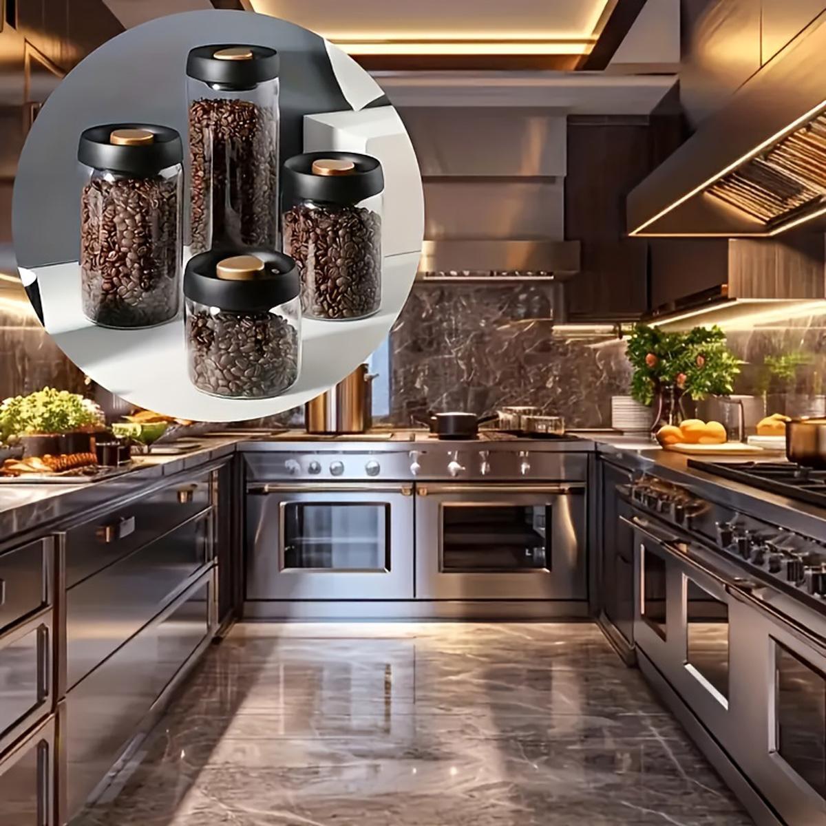 Vacuum Pump Sealed Glass Jar | Food Freshness Locking Canister | Kitchen Organizer for Coffee, Tea, Nuts | Single Unit