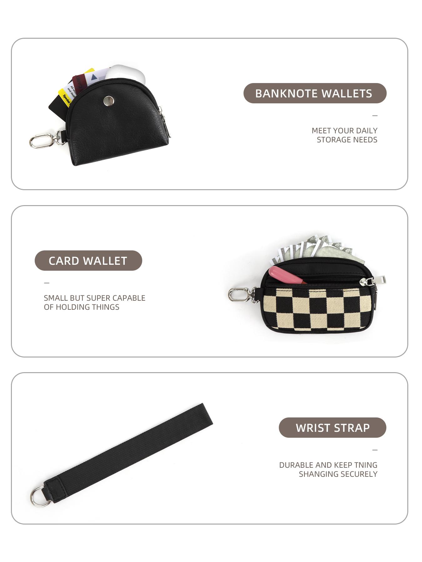 Women's Checkered Pattern Zipper Short Wallet with Detachable Keychain, Casual Versatile 2 in 1 Wristlet Wallet, Trendy All-match Card Holder for Daily Use, Credit Card Holder