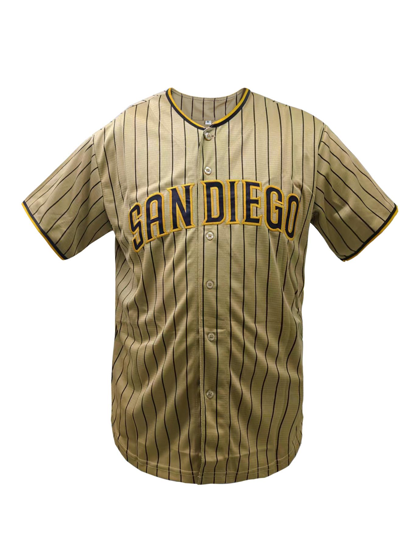 Men's Casual Short Sleeve V-Neck Baseball Shirt,“San Diego” Stitched Baseball Jersey, Loose Fit Breathable Embroidered Design, All Season Outdoor Sports & Daily Wear
