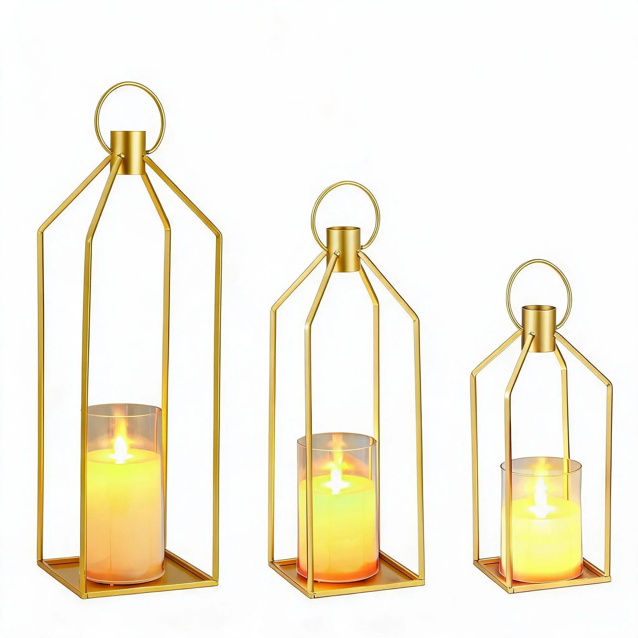 12"/15"/19" Black Metal Hanging Lanterns Set of 3 – Modern Farmhouse Decor, No Glass for Indoor/Outdoor Patio, Porch & Garden
