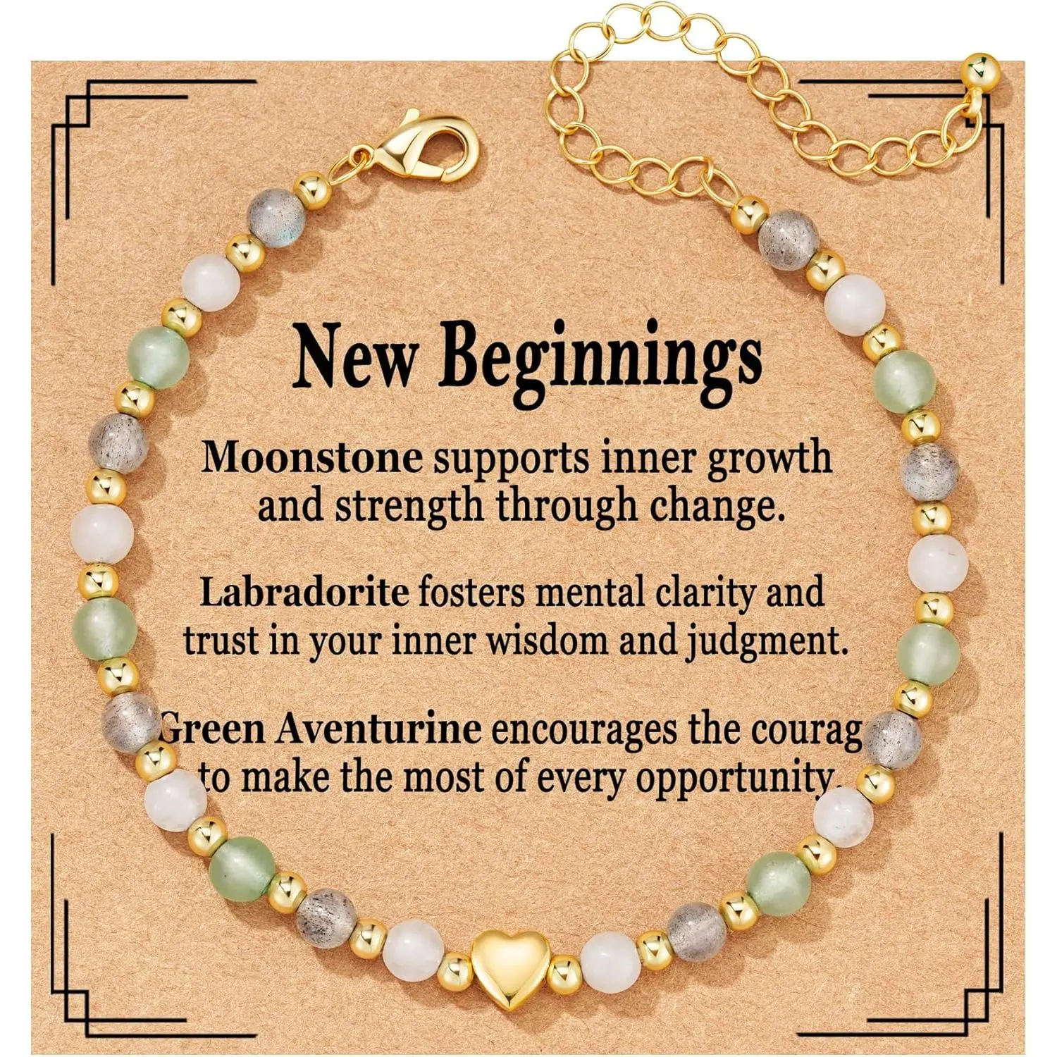 Natural Crystal Bracelet for Women, Anxiety Relief New Beginnings Triple Protection Money Empath Protection Jewelry Gift 6.5+2 Inches