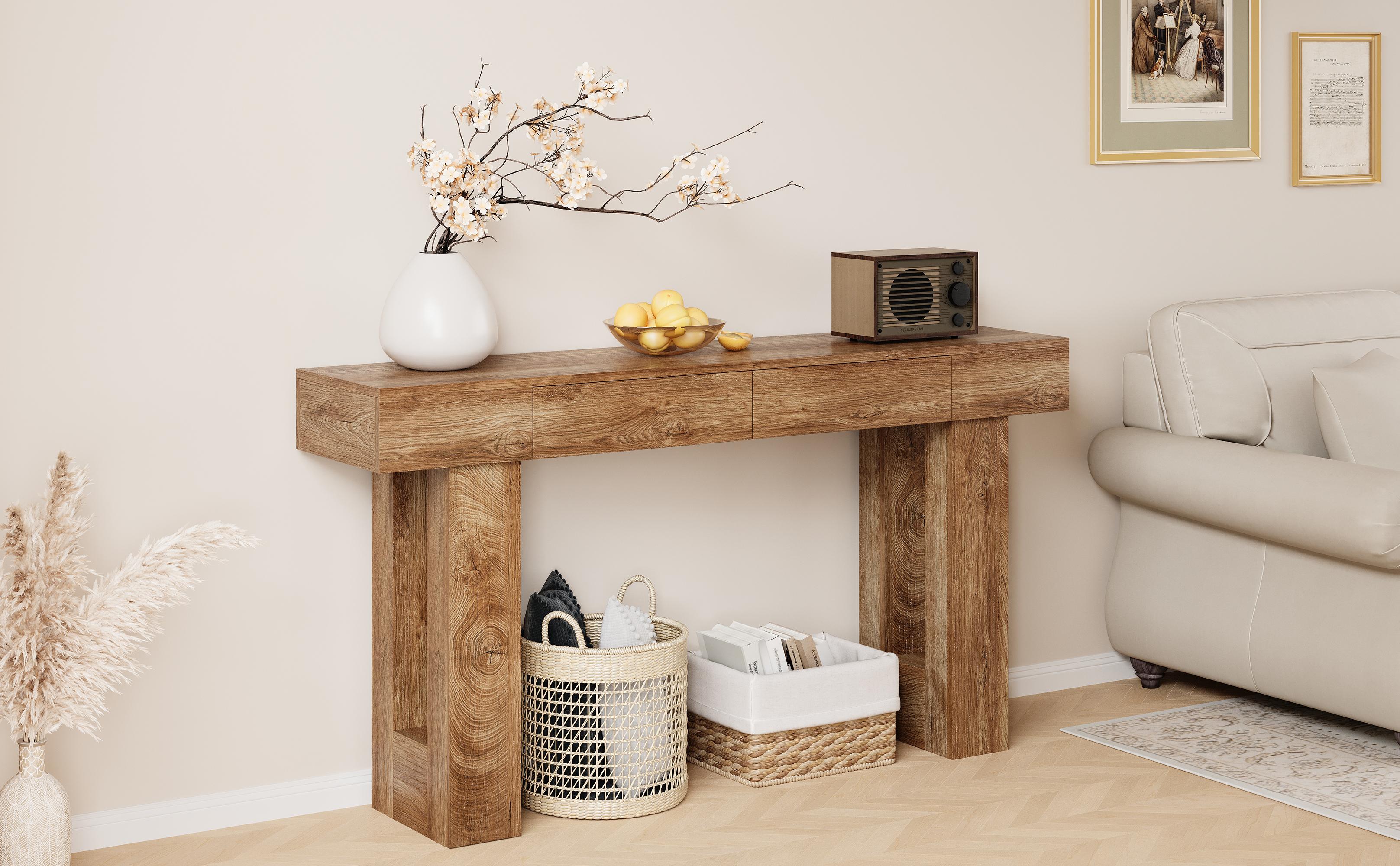 IRONCK 63" Long Console Table with 2 Drawers, Wooden Sofa Table Behind Couch, Farmhouse Entryway Table for Entrance, Living Room, Hallway Rectangular Tabletop Modern Furniture IRONCK 63" Long Console Table with 2 Drawers, Wooden Sofa Table Behind Couch, Farmhouse Entryway Table for Entrance, Living Room, Hallway Rectangular Tabletop Modern Furniture
