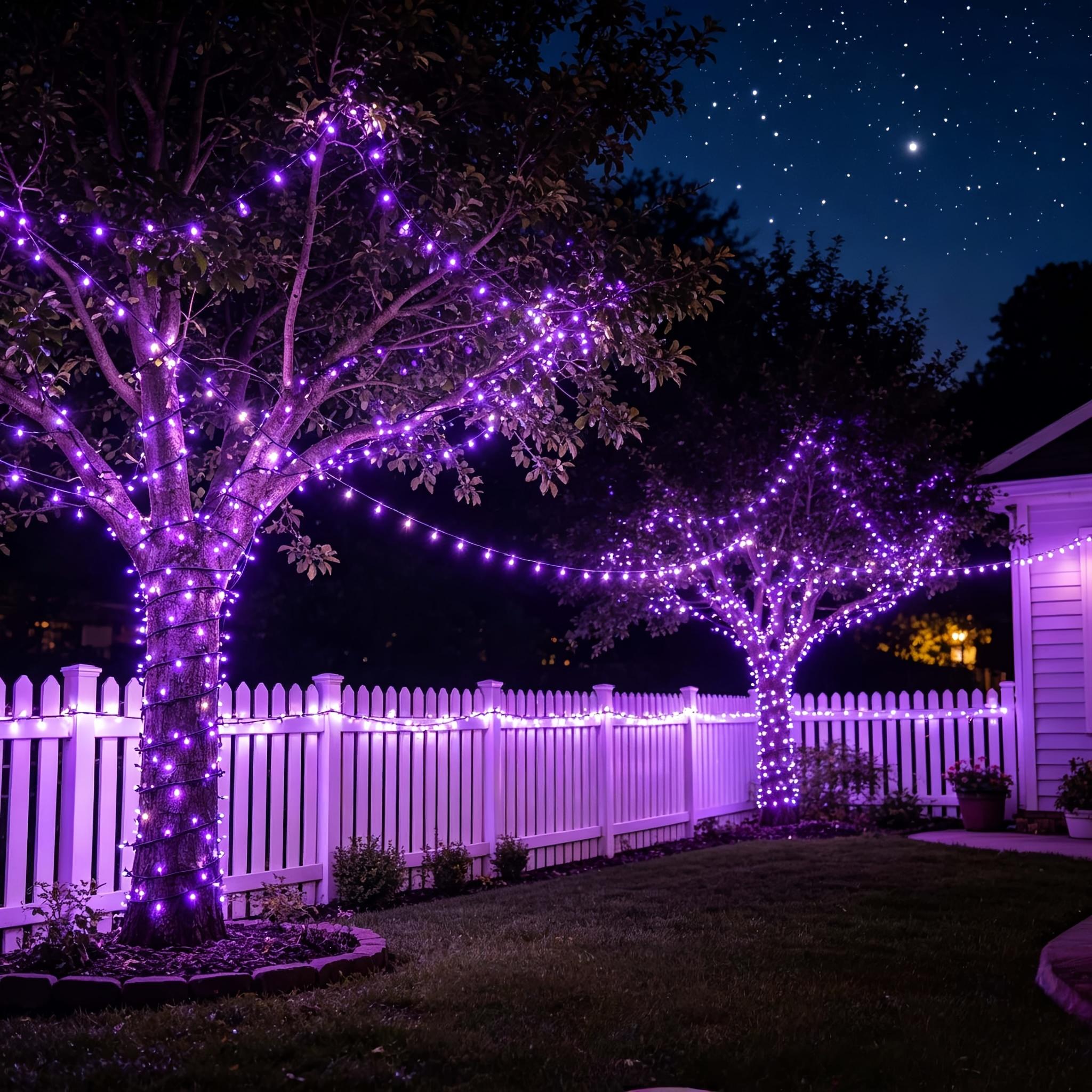Solar LED Fairy Lights, 900-LED Purple & Orange-Purple String Lights with 8 Lighting Modes, IP54 Waterproof for Yard, Fence Illumination & Outdoor Home Improvement Decor