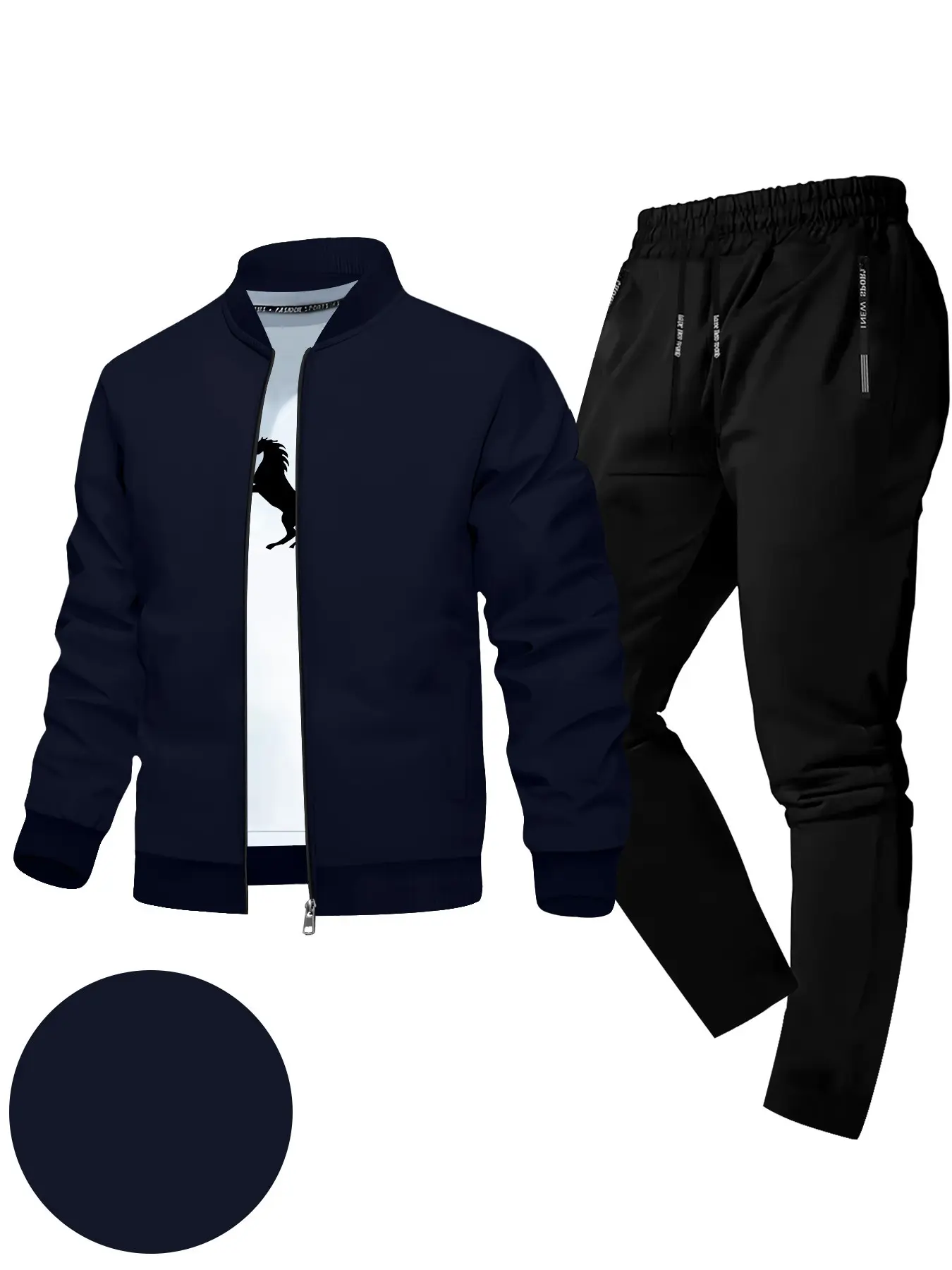 Men's Two-Piece Sports Set, Casual Round Neck Zipper Jacket + Elastic Waist Ankle Pants, Lightweight Spring Fall Athletic Wear