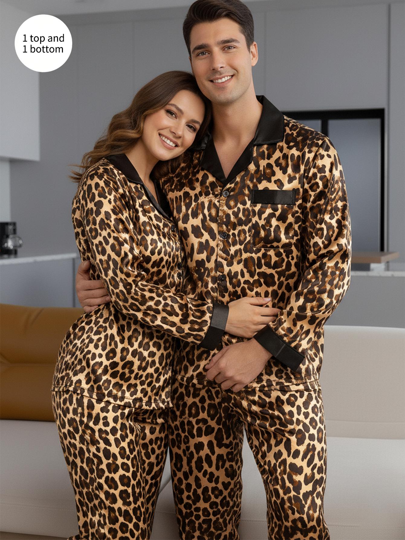 Couple Long Sleeve Spring Autumn Sleepwear, Comfortable Home Wear for Men and Women, Leopard Print Two-Piece Set, All Seasons