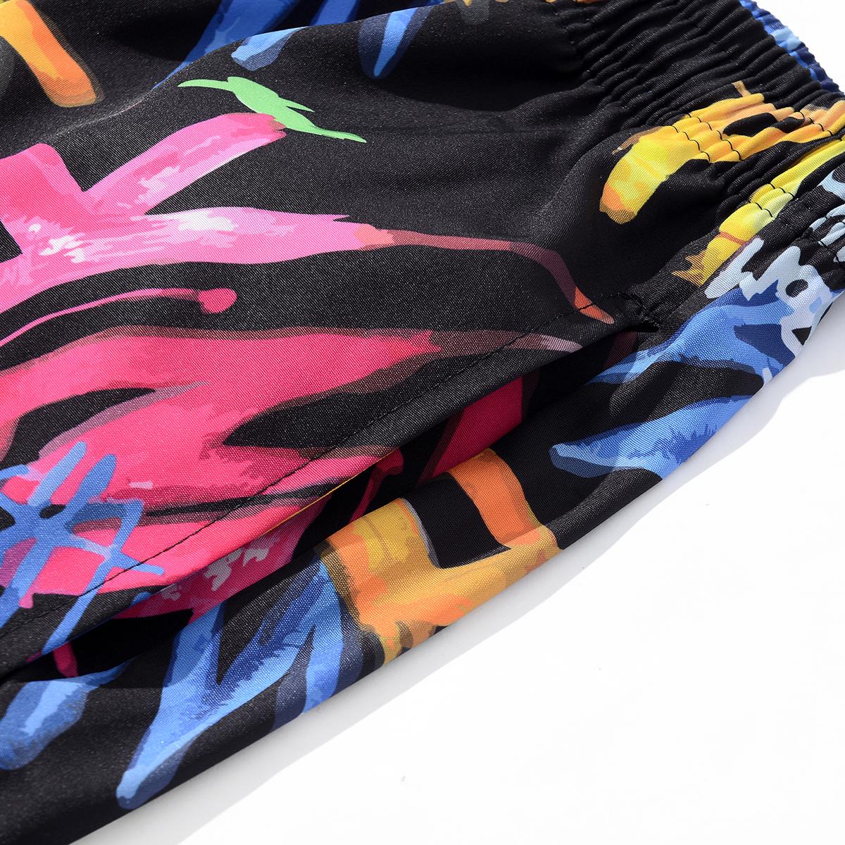 Men's Relaxed-Fit Knee-Length Casual Shorts - Menswear with Vivid All-Over Bright Multicolor Graphics, Reinforced Waist & Side Seams, Adjustable Dual Drawcord, Shape-Retentive Anti-Wrinkle Cool Thin Elastane Fabric