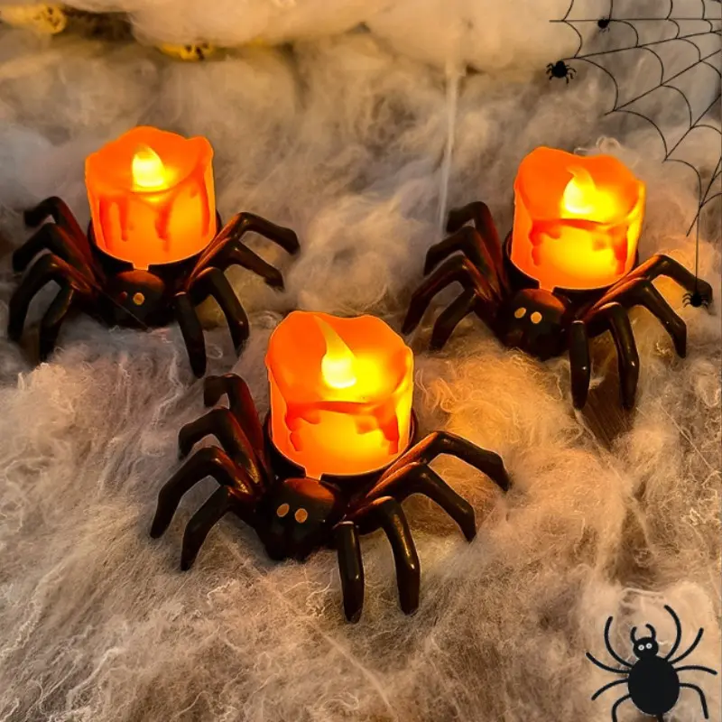 12pcs Halloween Spider Candle Lights, Electronic Glowing Night Lamps, Party Decorations, Halloween Gifts, Festive Atmosphere Enhancers