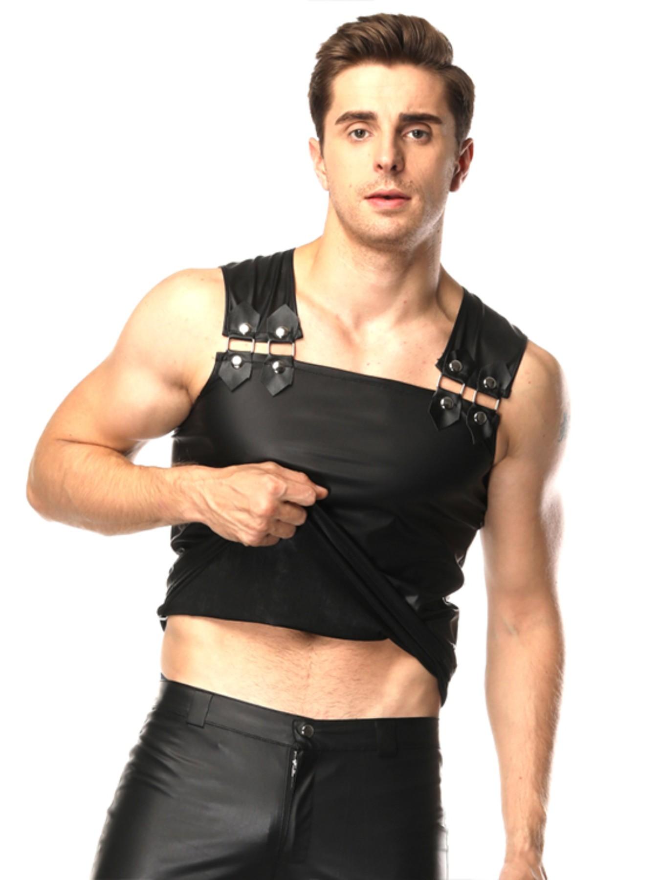 Men's V-Neck Short Sleeve T-Shirt, European and American Style, Stage and Bar Performance Wear, Casual Hoodie Jumper