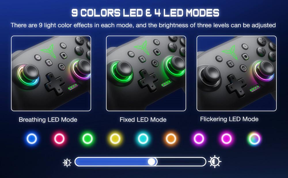 Switch Controllers, Wireless Switch Controller Compatible with Switch Pro/Lite/OLED, Switch Controller with Programmable/Dual Vibration/Turbo/1000mAh Battery/9color Light/One-Key Wakeup