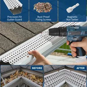 Heavy-Duty Aluminum Gutter Guard - 5 Inch Mesh Leaf Filter Cover, Corrosion-Resistant, 200FT Roll, 0.275" Holes, Easy DIY Installation for All Roof Types, Includes Screws & Tools