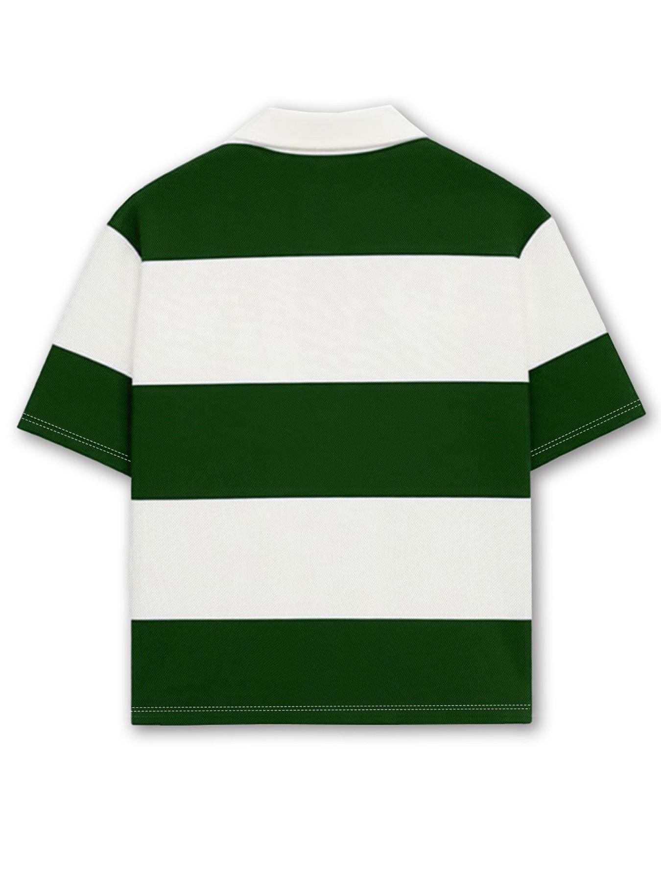 Men's American-Style Wide-Striped Collared Polo Shirts, Summer Short Loose-Fit Top, Casual Collar Streetwear