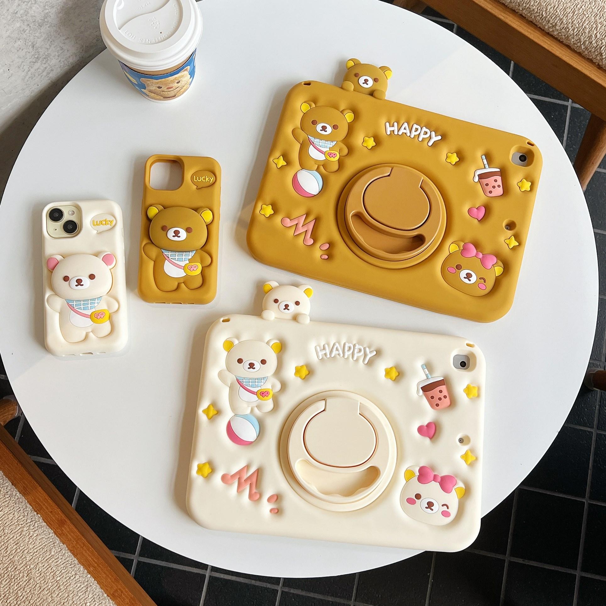 For IPad Air Mini 2 3 4 5 6 7 10.9 Pro 11 9 8 7th 10.2 10.5 GenA16 Child 3D Easy bear Tablet pen slot Protective Same phone case