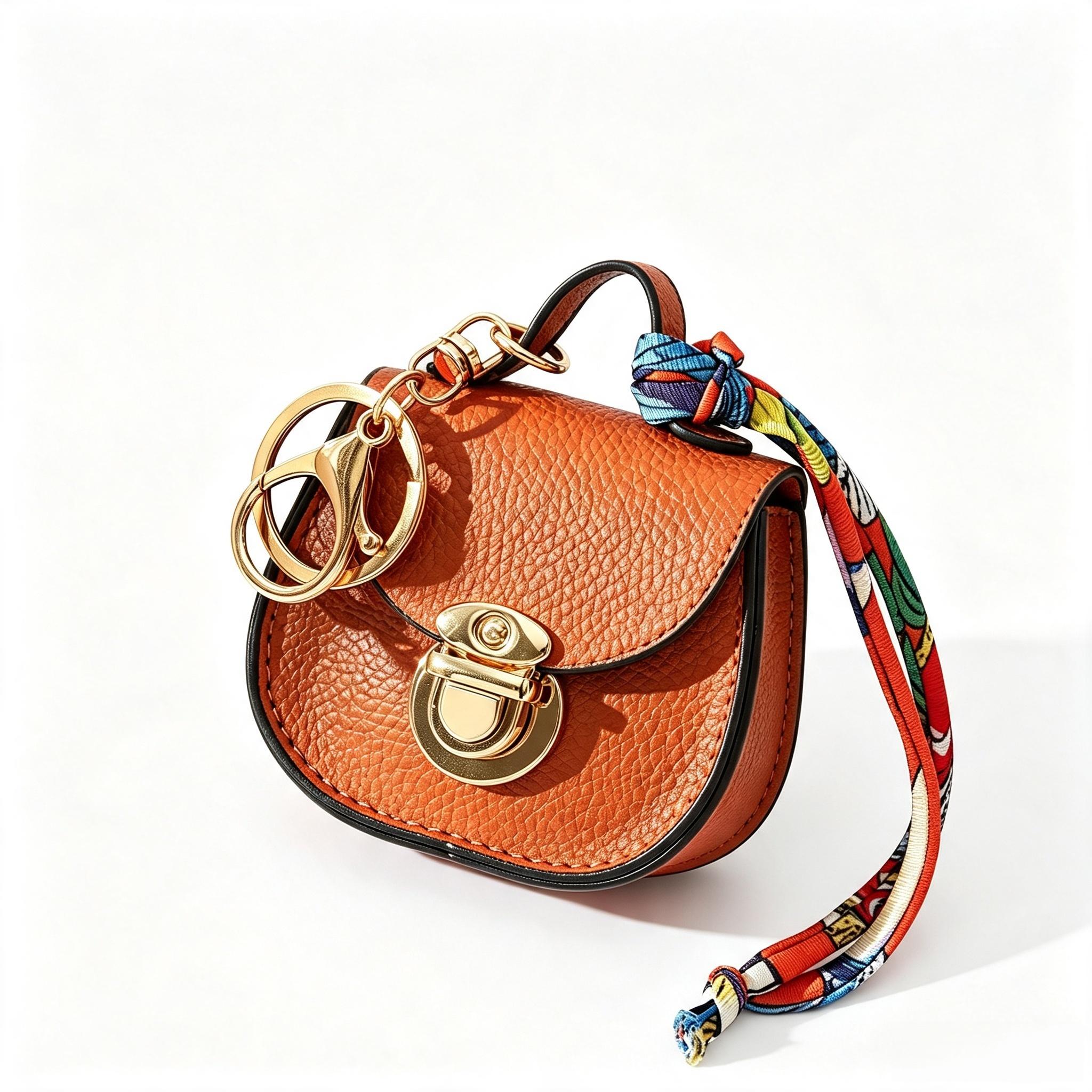 Women Mini PU Saddle Coin Purse Keychain, Luxury Design with Scarf Wrist Strap Lock, Can Be Used As Handbag Charm, Anti-lost Portable Storage Pouch for Lipstick & Wireless Earbuds