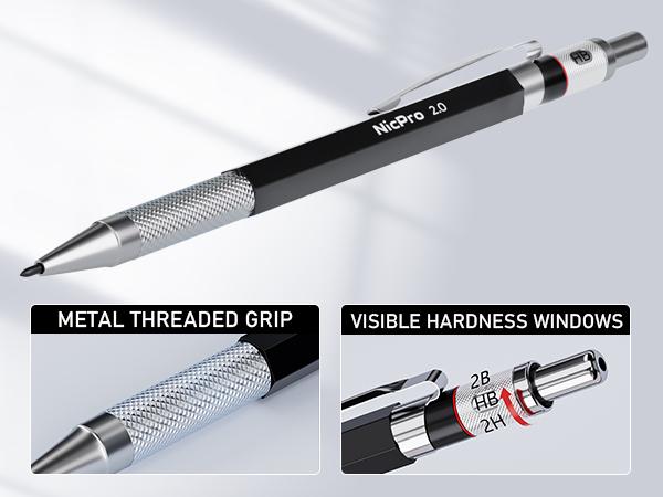 Nicpro 6 Pack Carpenter Pencil Set with Sharpener, Mechanical Carpenter Pencils with 40 Refill, Automatic Center Puncha and Carbide Scribe Tool, Heavy Duty Construction Pencil for Architect - with Case