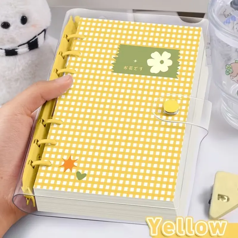 A6 Cute Grid Transparent PVC Notebook, Detachable Page Journal, 240 Pages with Lines/blank Paper, Soft Touch Planner, Ideal for Students, Cute Stationery Supplies
