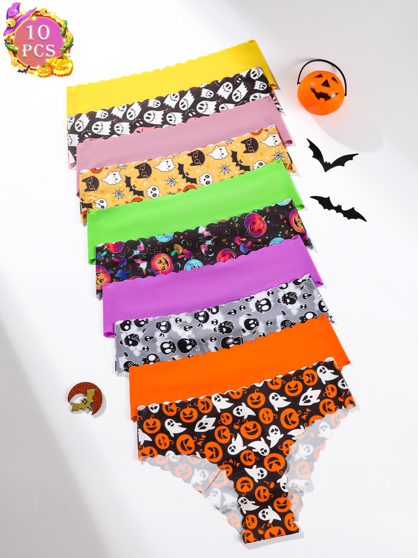 Women's Halloween Theme Wave Edge Panties, Pumpkin Skull Full Print Triangle Briefs, Comfortable Fitted Underwear for All Seasons