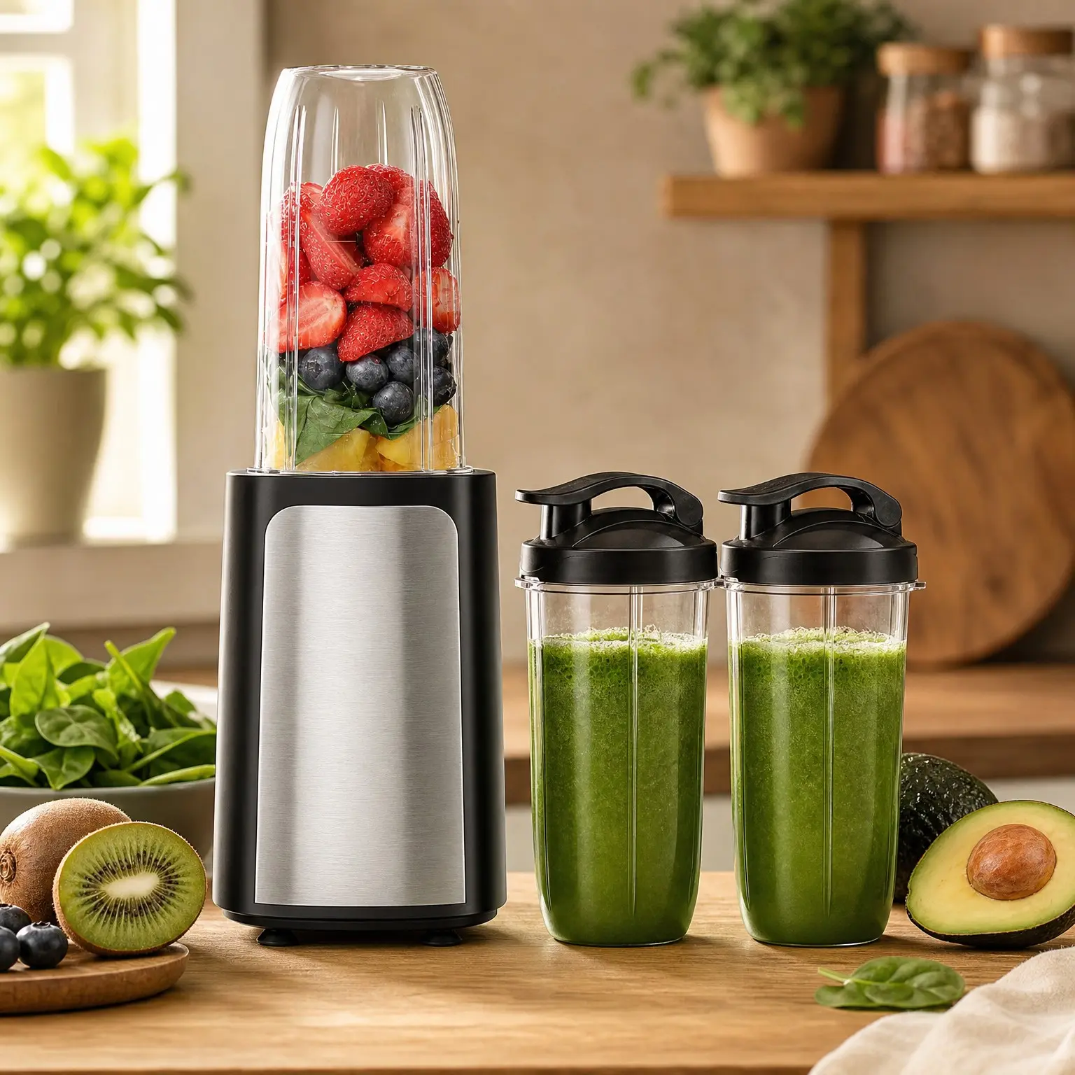 Personal Blender for Smoothies and Shakes, 14-Piece Single Serve Blender with 3 Portable Cups (24oz + 2 x 17oz) for Kitchen, Nutritious Recipe IncludedGift