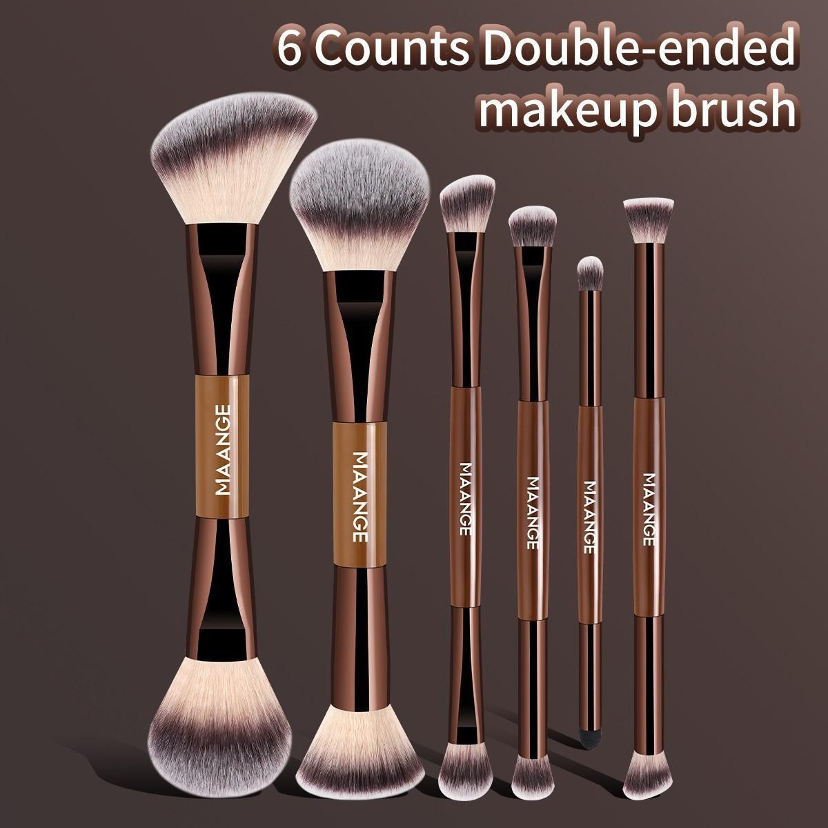 Maange 6-Piece Dual-Ended Makeup Brush Set, Foundation Brush, Blush Brush, Loose Powder Brush, Eyeshadow Brush, Ideal for Beginners