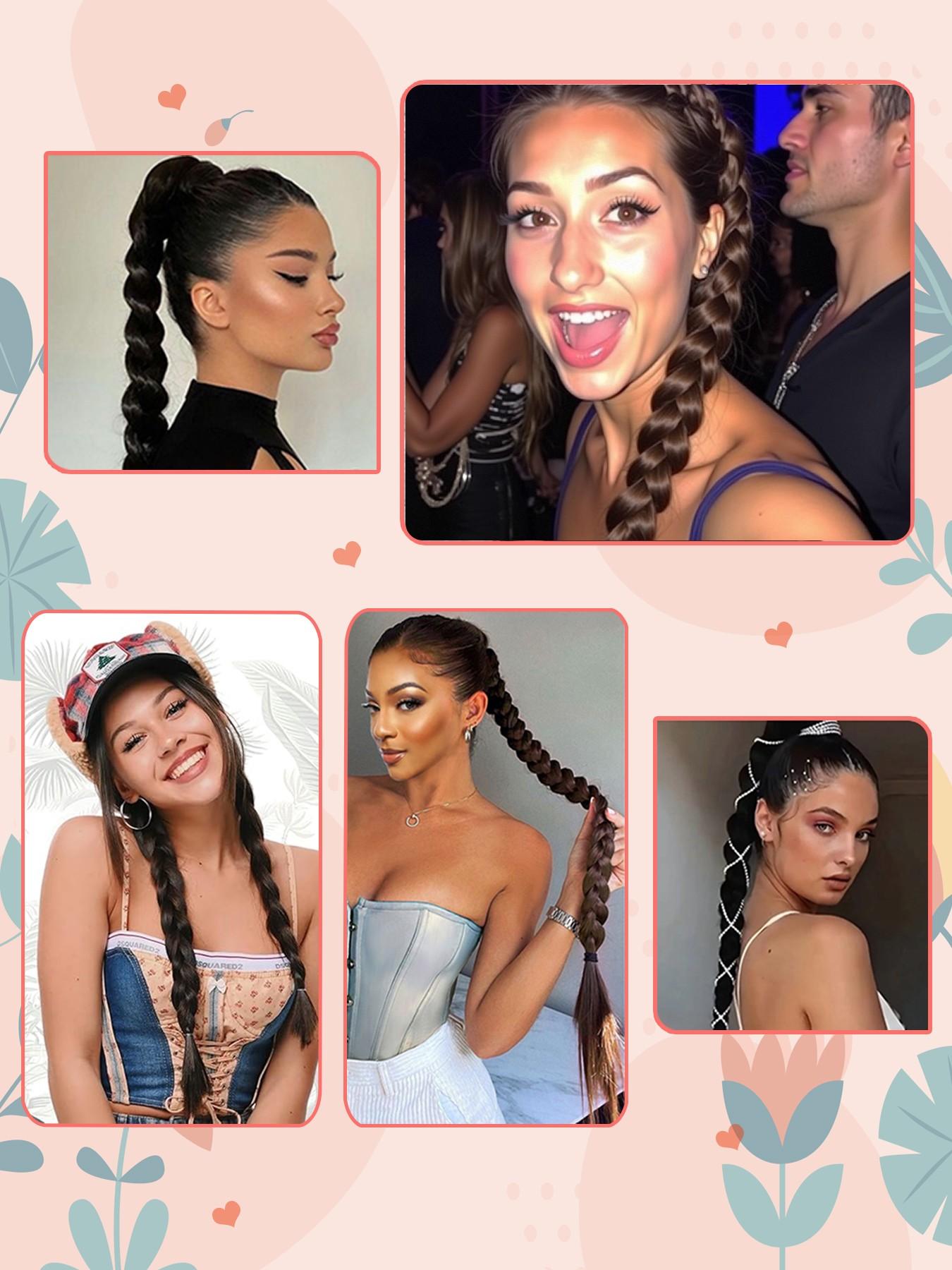 Synthetic Braided Ponytail Extensions, Boxing Braid Wraparound Ponytail, 28 Inch Three Strand Hair Extension, Elastic Hair Tie