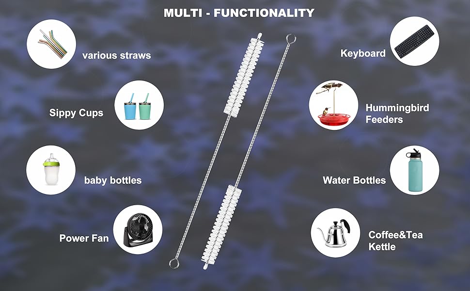 Straw Cleaner Brush Extend 12 inch, Extra Wide 12mm diam Pipe Cleaners, Extra Long Straw Brush for Sippy Cup, Water Bottle and Tubes, Drinking Straw Cleaning brush Set 10 Pack