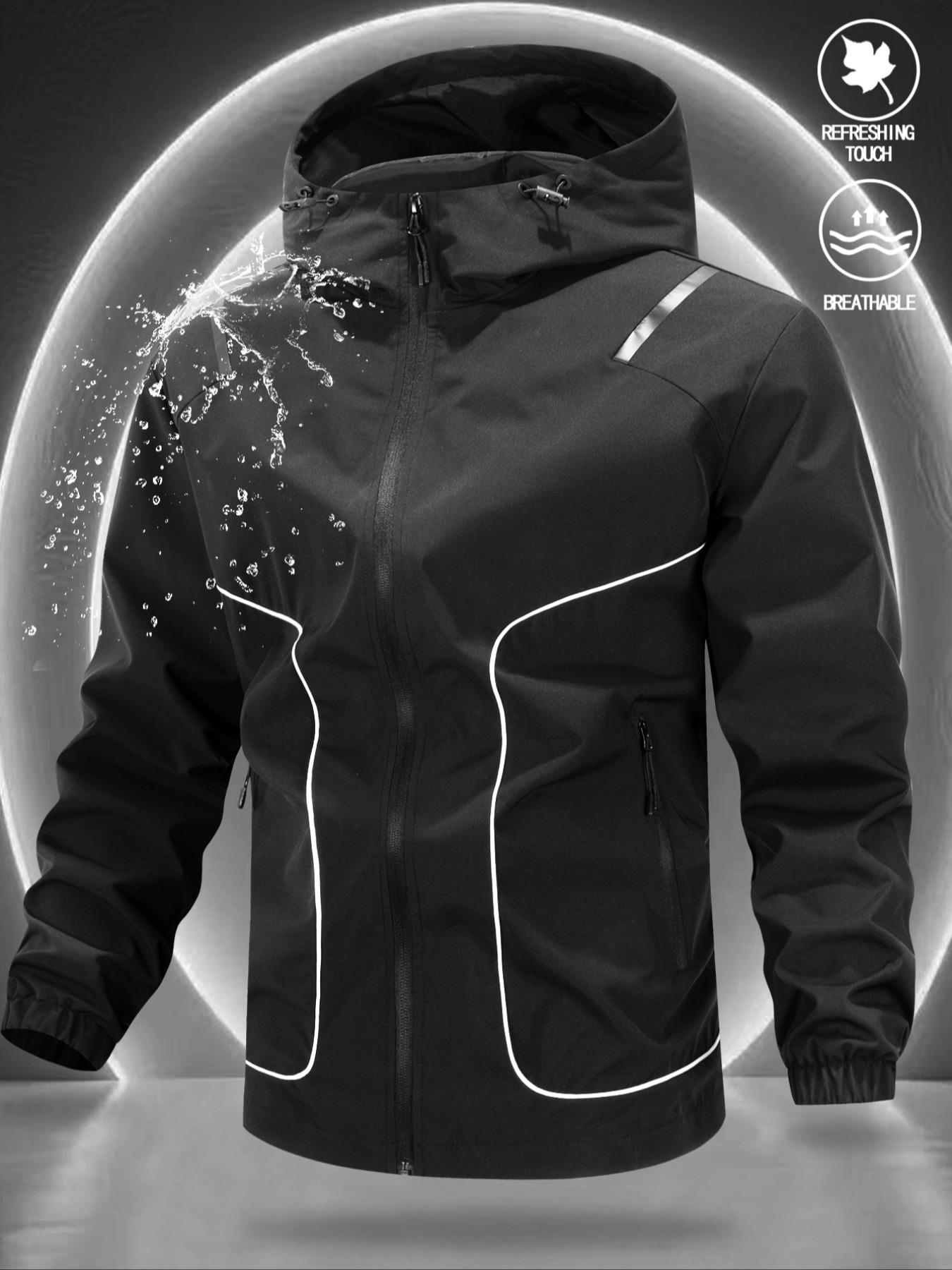 Men's Zip Up Hooded Jacket, Casual Regular Fit Long Sleeve Waterproof Windproof Lightweight Jacket for Outdoor Activities, Fashion Men's Outerwear for All Seasons Coats