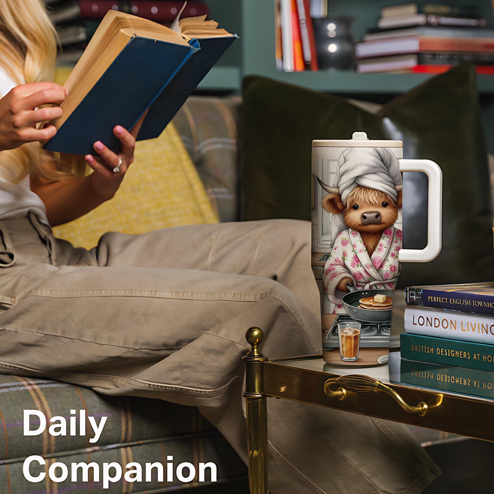 1 Pc 40oz insulated mug, funny cow mom vacuum mug, double wall thermal mug with handle, leak-proof lid, large capacity for hot cold drinks, keeps hot 12h cold 24h, stainless steel skinny tumbler, cute animal gift for women coffee lovers