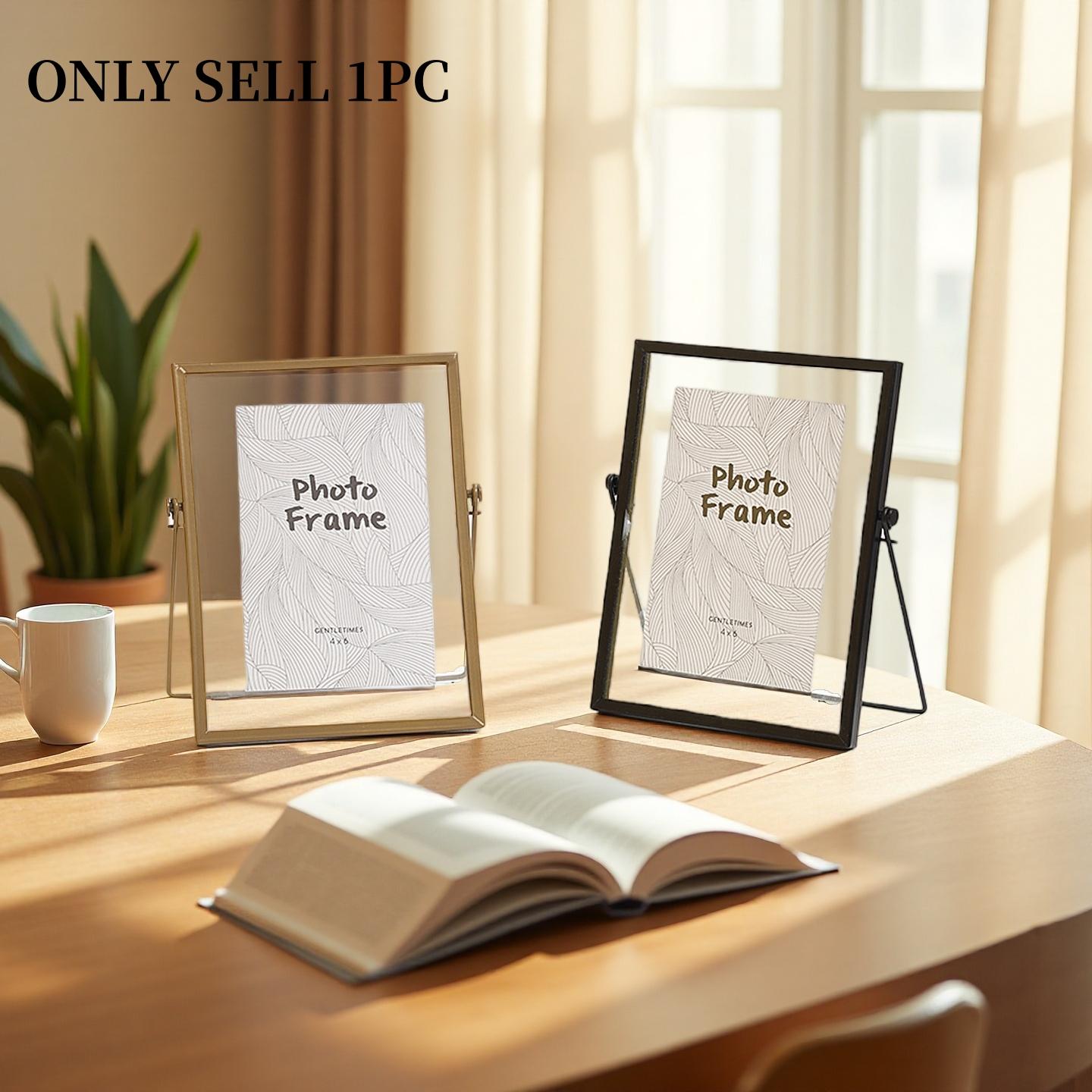 1PC Modern Simple Photo Frame, Iron Material, Golden Frame Decor, Suitable for Multiple Sizes of Photos, Home Decoration, Desktop Photo Frame Ornament