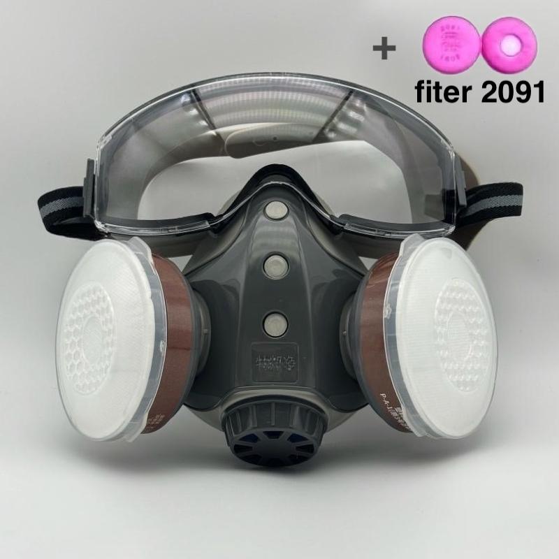 Upgraded Reusable Dustproof Anti-Gas Respirator Mask with Two Filters, Full Face Protection for Painting Spraying Chemicals Construction, Dustproof Gasproof Mask