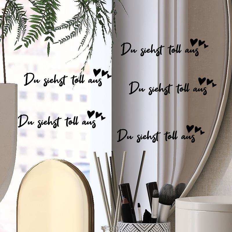 5pcs French 'you Look Great' Mirror Decal, PVC Stickers for Laptops, Cars, Walls, Heart Design, Modern Aesthetic, Smooth Application