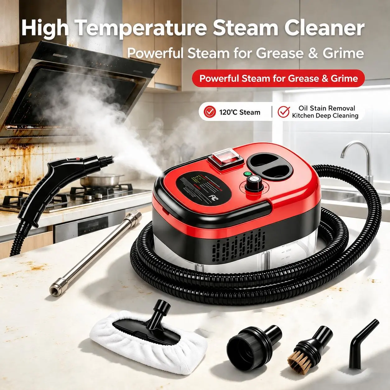 【Toolupgrade】2500W Portable High Pressure Steam Cleaner, 3-Gear Temp Control Handheld Steamer with Metal Wands, Steam Cleaner for House, Deep Cleaning House Supplies, Chemical-Free Multi-Purpose Machine with Full Accessories