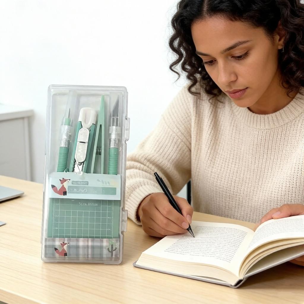 Mint Craft Knife Set, Transparent Storage Box + Grid Cutting Pad + Multiple Blade Sizes, Portable Precision Cut Tool, Cutting Supplies