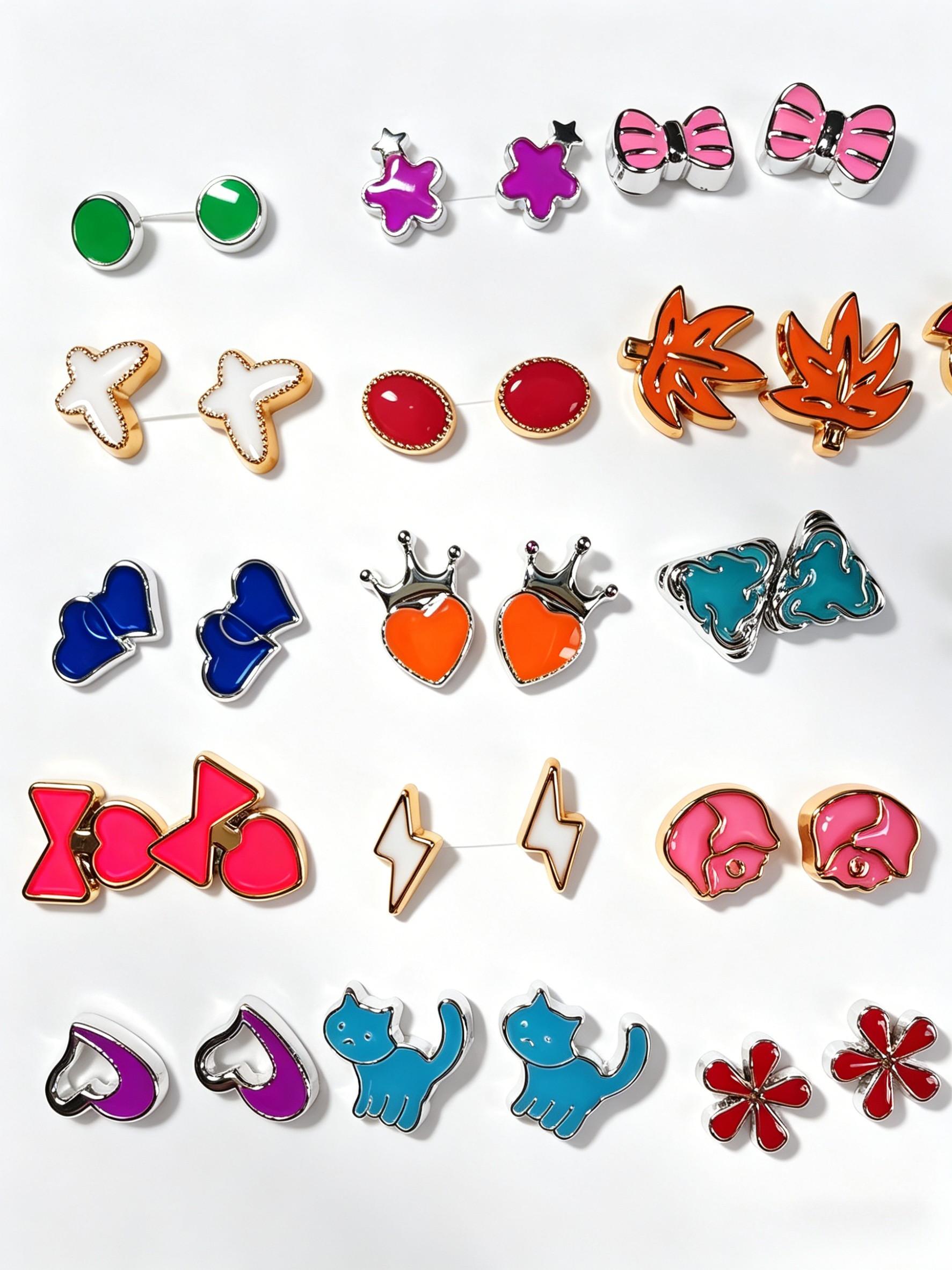 50 Pairs Colorful Drop Earrings Set, Animal Flower Studs, Hypoallergenic Daily Wear, Y2K Style, Gift for Girls, Graduation, Anniversary